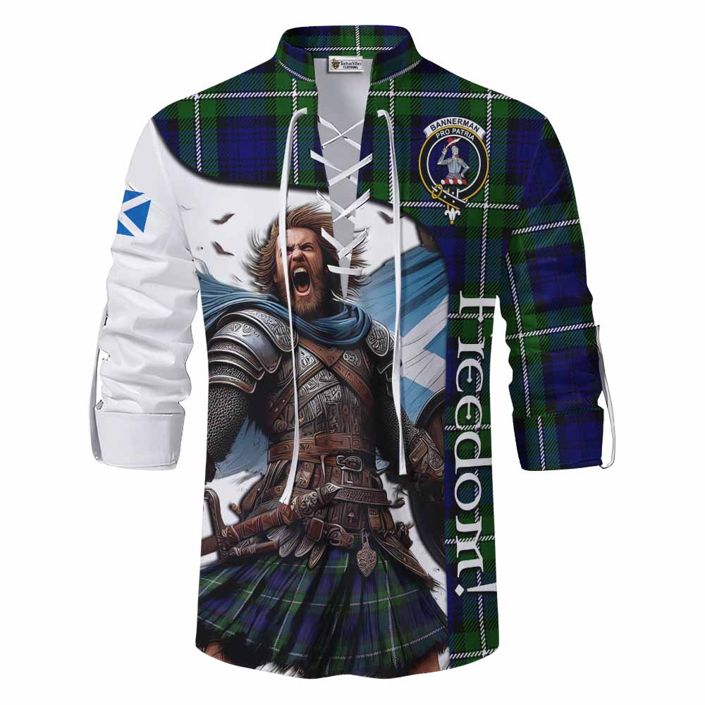 Tartan Vibes Clothing Bannerman Crest Tartan Ghillie Kilt Shirt Inspired by the Freedom of Scottish Warrior