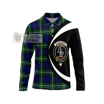 Bannerman Tartan Long Sleeve Polo Shirt with Family Crest Circle Style