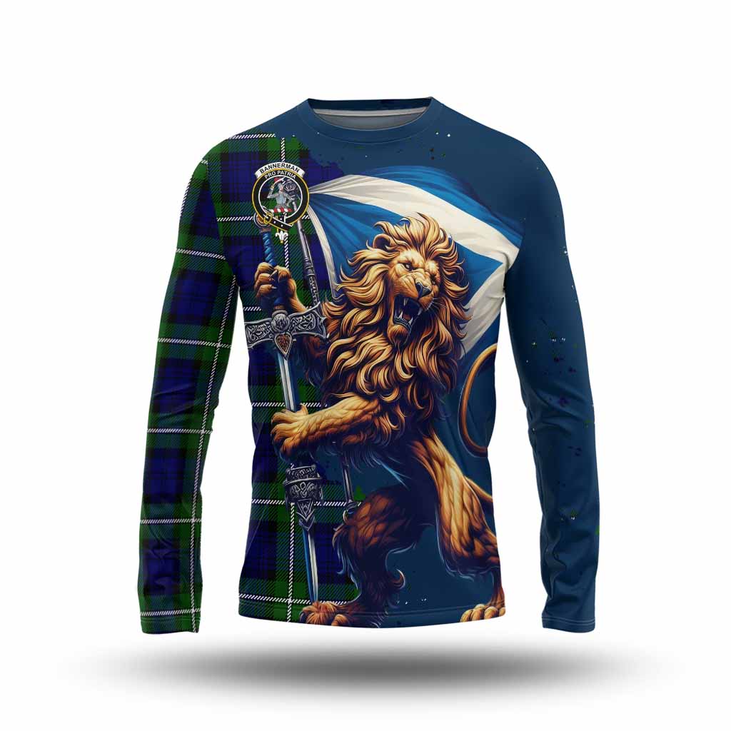 Tartan Vibes Clothing Bannerman Tartan Family Crest Long Sleeve T-Shirt with Scottish Majestic Lion