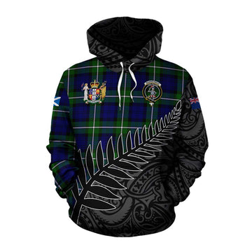 Bannerman Crest Tartan Cotton Hoodie with New Zealand Silver Fern Half Style Pullover Hoodie XS - Tartan Vibes Clothing