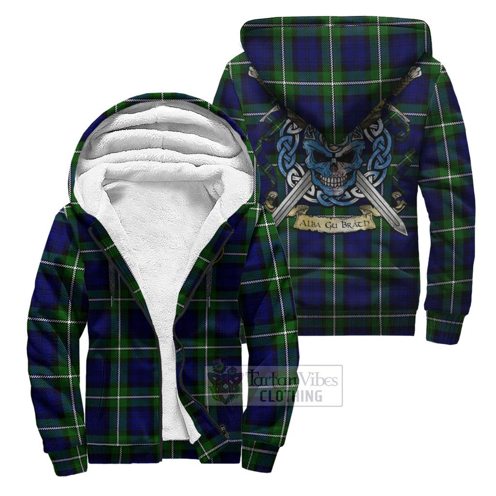 Tartan Vibes Clothing Bannerman Tartan Sherpa Hoodie with Family Crest Celtic Skull Style