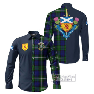 Bannerman Tartan Long Sleeve Button Shirt Alba with Scottish Lion Royal Arm Half Style