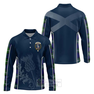 Bannerman Tartan Long Sleeve Polo Shirt with Family Crest and Scottish Thistle Vibes Sport Style