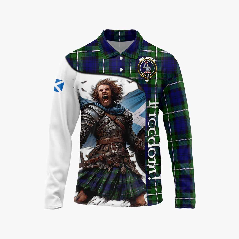 Tartan Vibes Clothing Bannerman Crest Tartan Long Sleeve Polo Shirt Inspired by the Freedom of Scottish Warrior