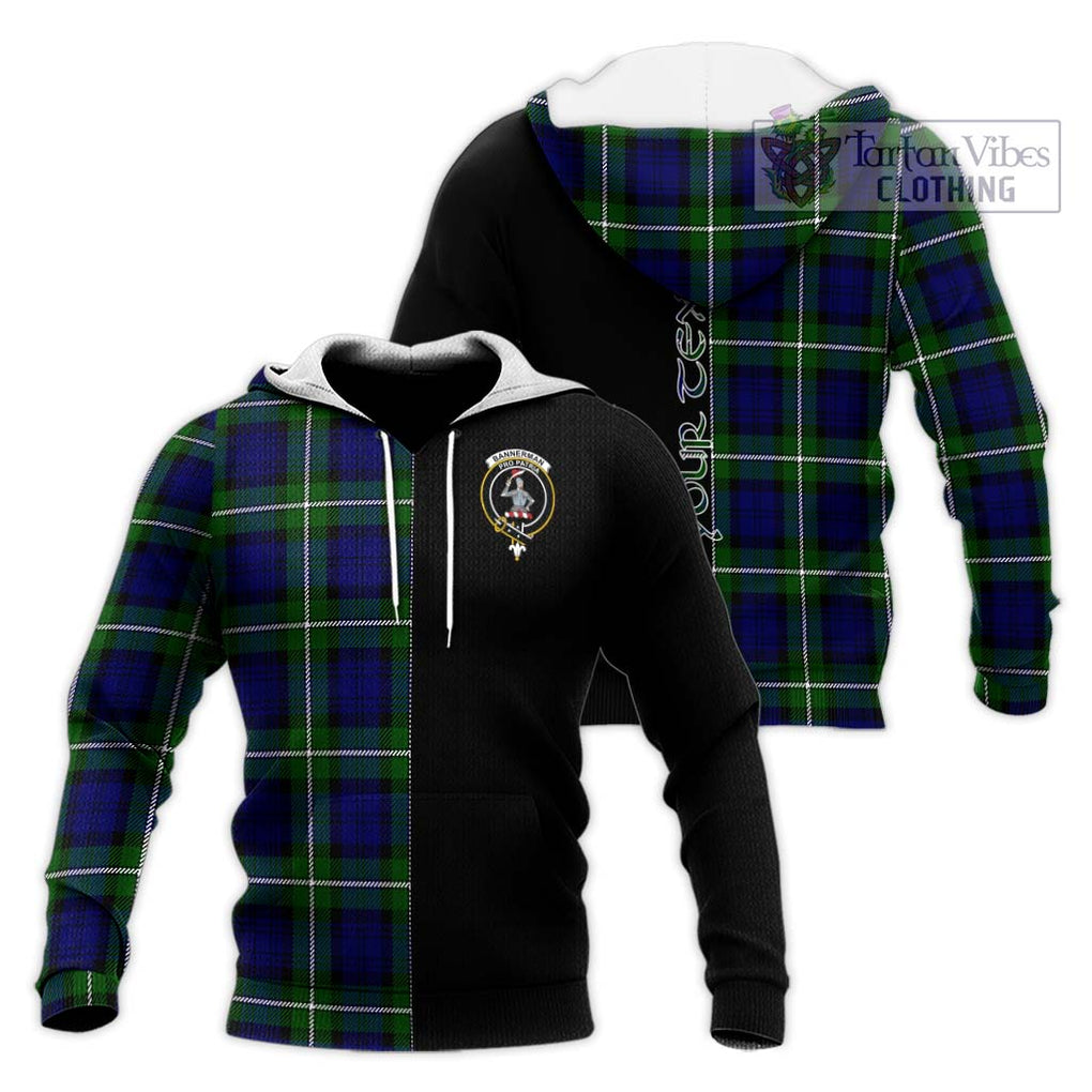 Bannerman Tartan Knitted Hoodie with Family Crest and Half Of Me Style Unisex Knitted Pullover Hoodie - Tartanvibesclothing Shop