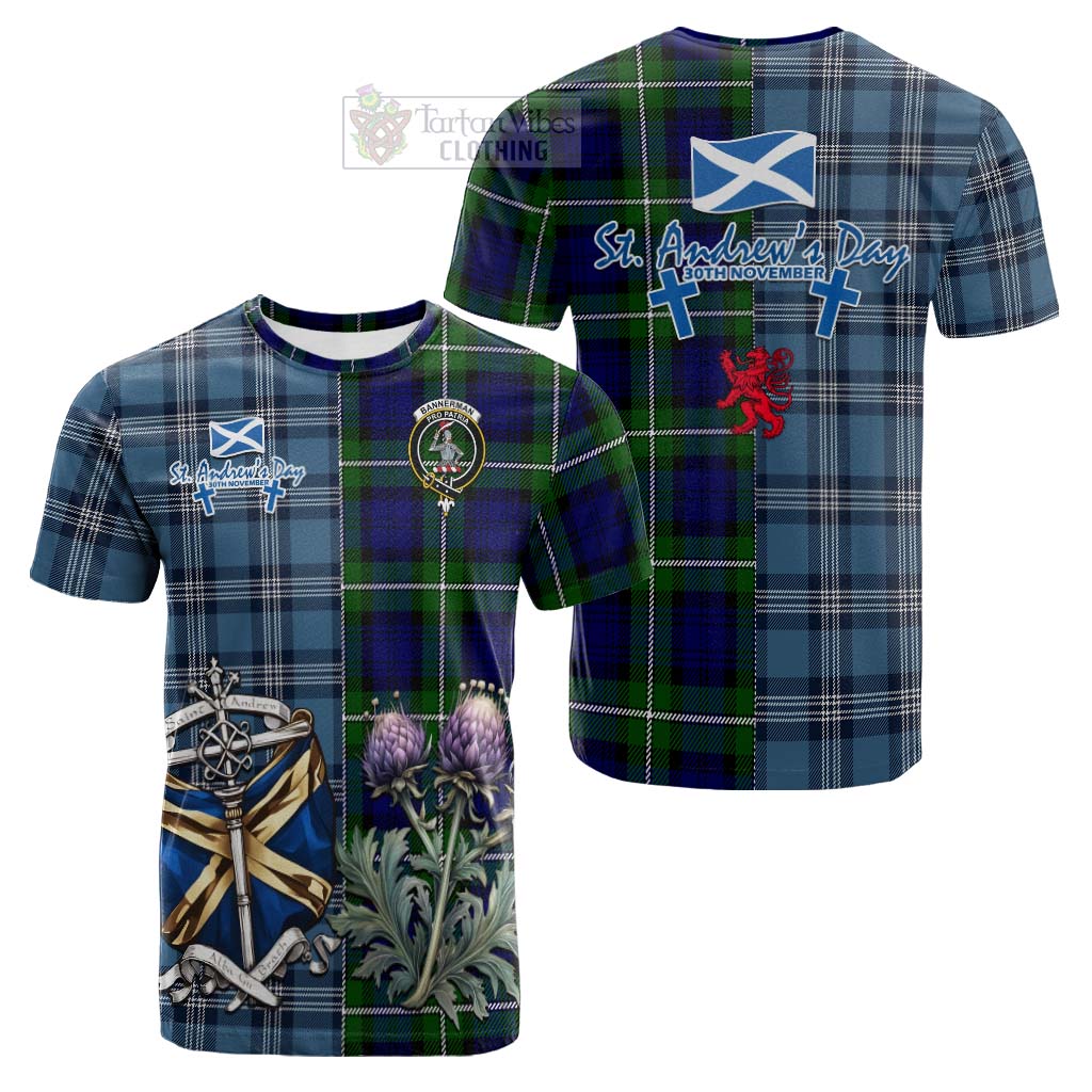 Tartan Vibes Clothing Bannerman Tartan Cotton T-shirt Happy St. Andrew's Day Half Tartan Style