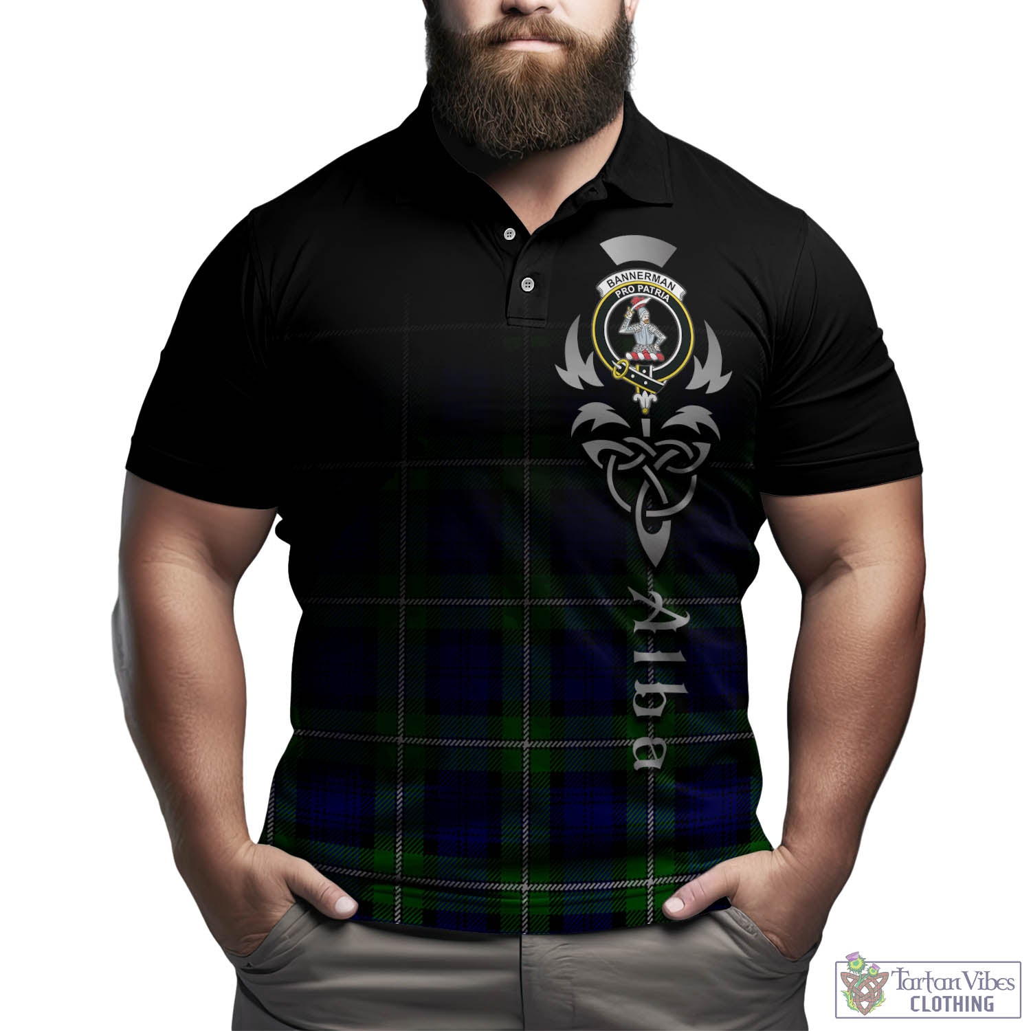 Tartan Vibes Clothing Bannerman Tartan Polo Shirt Featuring Alba Gu Brath Family Crest Celtic Inspired