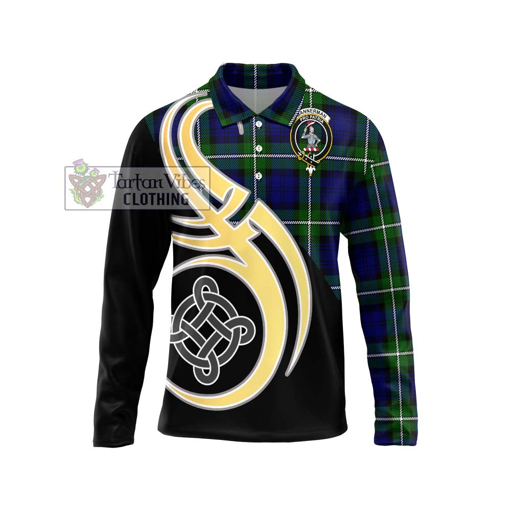 Bannerman Tartan Long Sleeve Polo Shirt with Family Crest and Celtic Symbol Style Unisex - Tartan Vibes Clothing