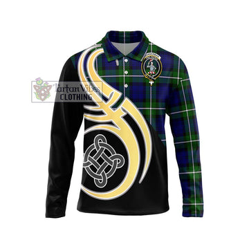 Bannerman Tartan Long Sleeve Polo Shirt with Family Crest and Celtic Symbol Style