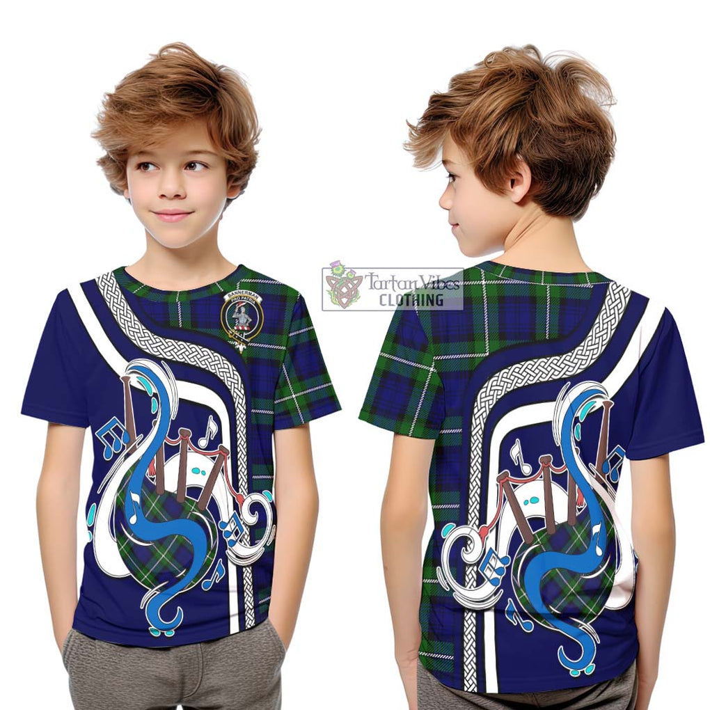 Tartan Vibes Clothing Bannerman Tartan Kid T-Shirt with Epic Bagpipe Style