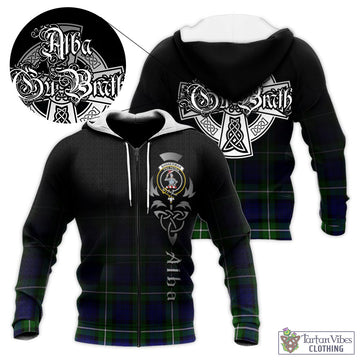 Bannerman Tartan Knitted Hoodie Featuring Alba Gu Brath Family Crest Celtic Inspired