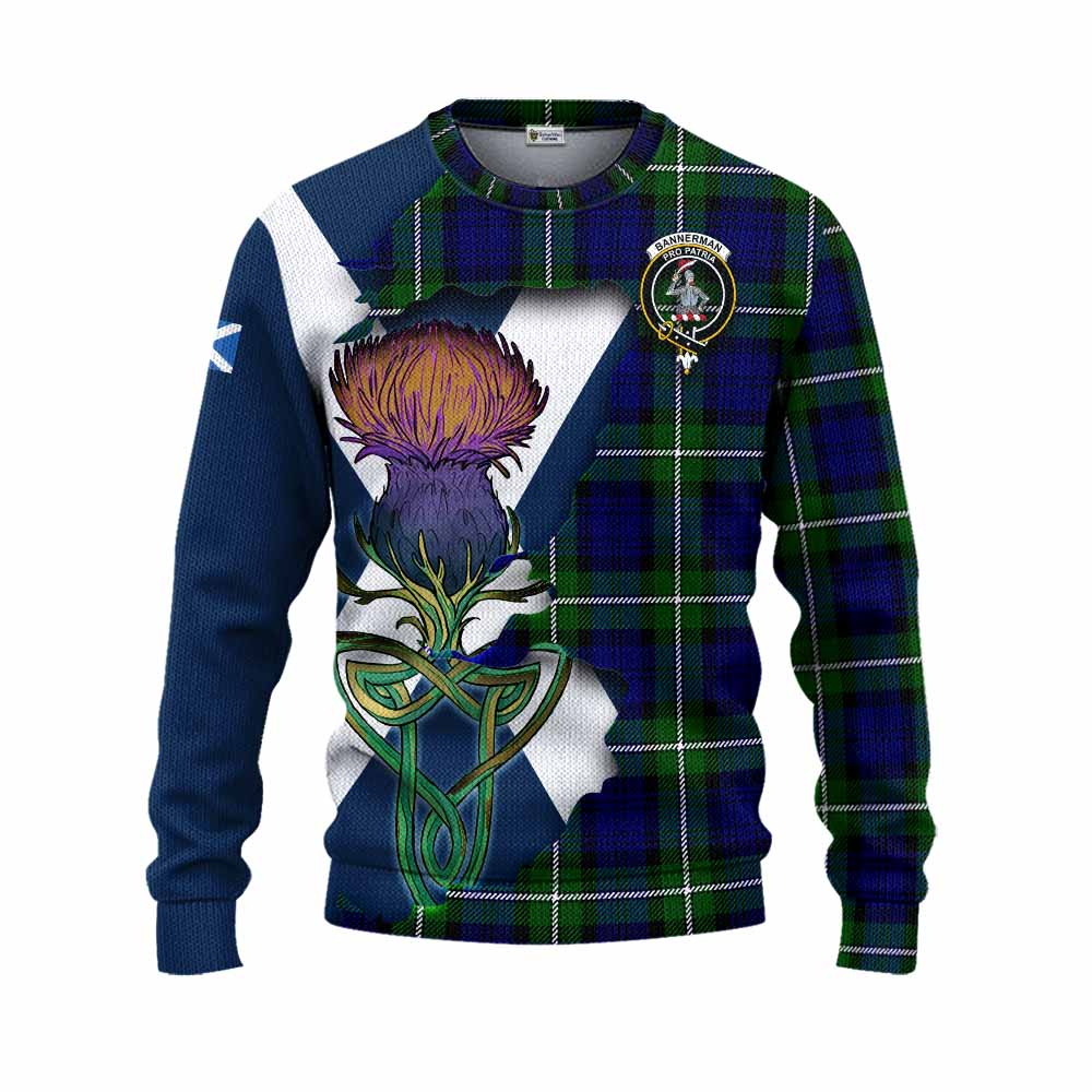 Bannerman Tartan Family Crest Knitted Sweater Scottish Thistle Celtic Inspired Unisex - Tartan Vibes Clothing