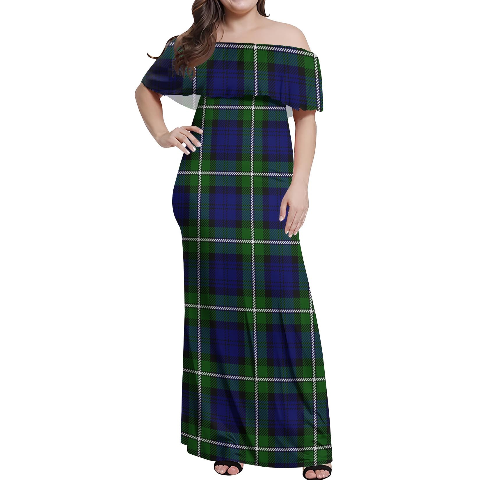 Bannerman Tartan Off Shoulder Long Dress Women's Dress - Tartanvibesclothing