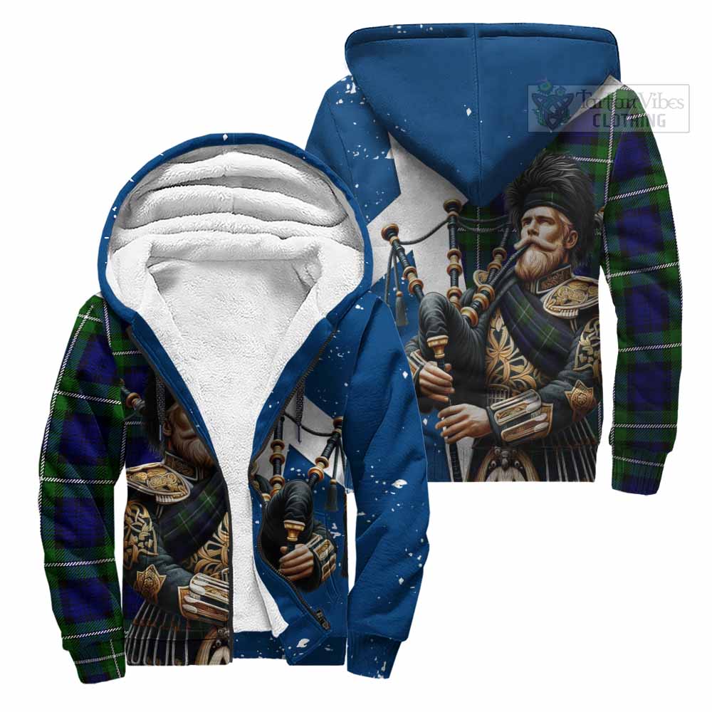 Tartan Vibes Clothing Bannerman Tartan Sherpa Hoodie with Family Crest Scottish Bagpiper Vibes