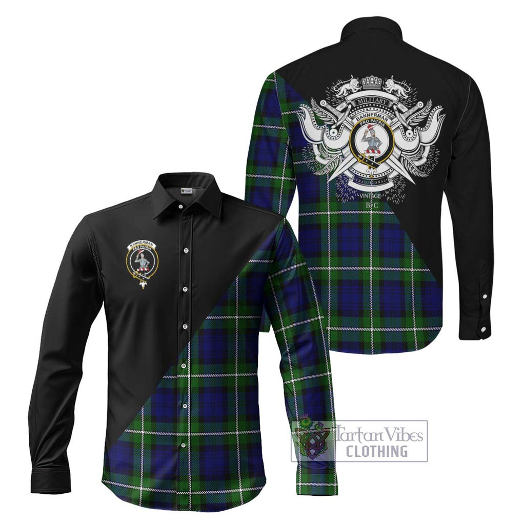 Bannerman Tartan Long Sleeve Button Shirt with Family Crest and Military Logo Style Men's Shirt S - Tartanvibesclothing Shop