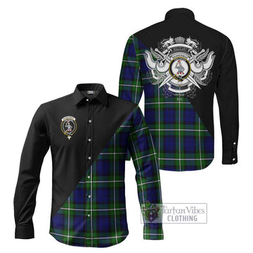 Bannerman Tartan Long Sleeve Button Shirt with Family Crest and Military Logo Style