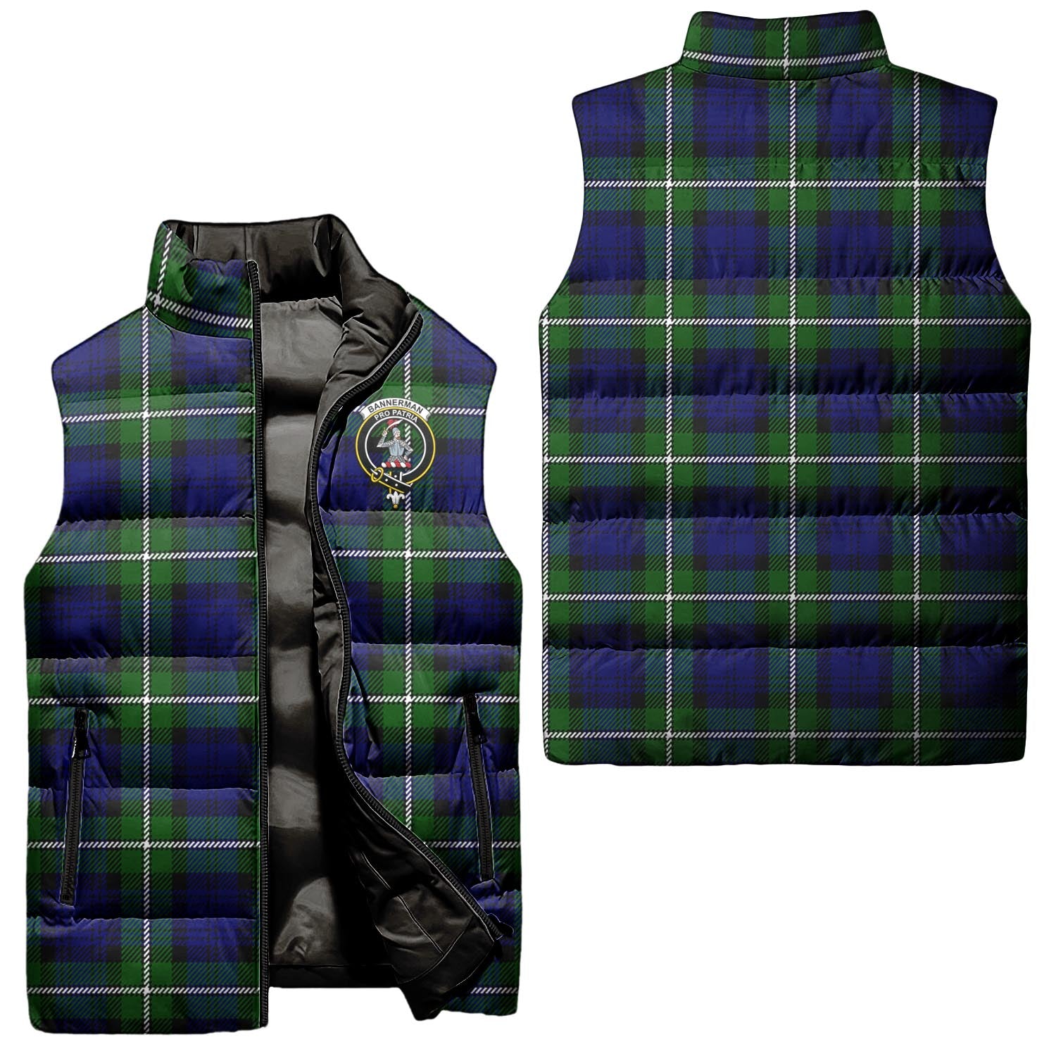 Bannerman Tartan Sleeveless Puffer Jacket with Family Crest Unisex - Tartanvibesclothing