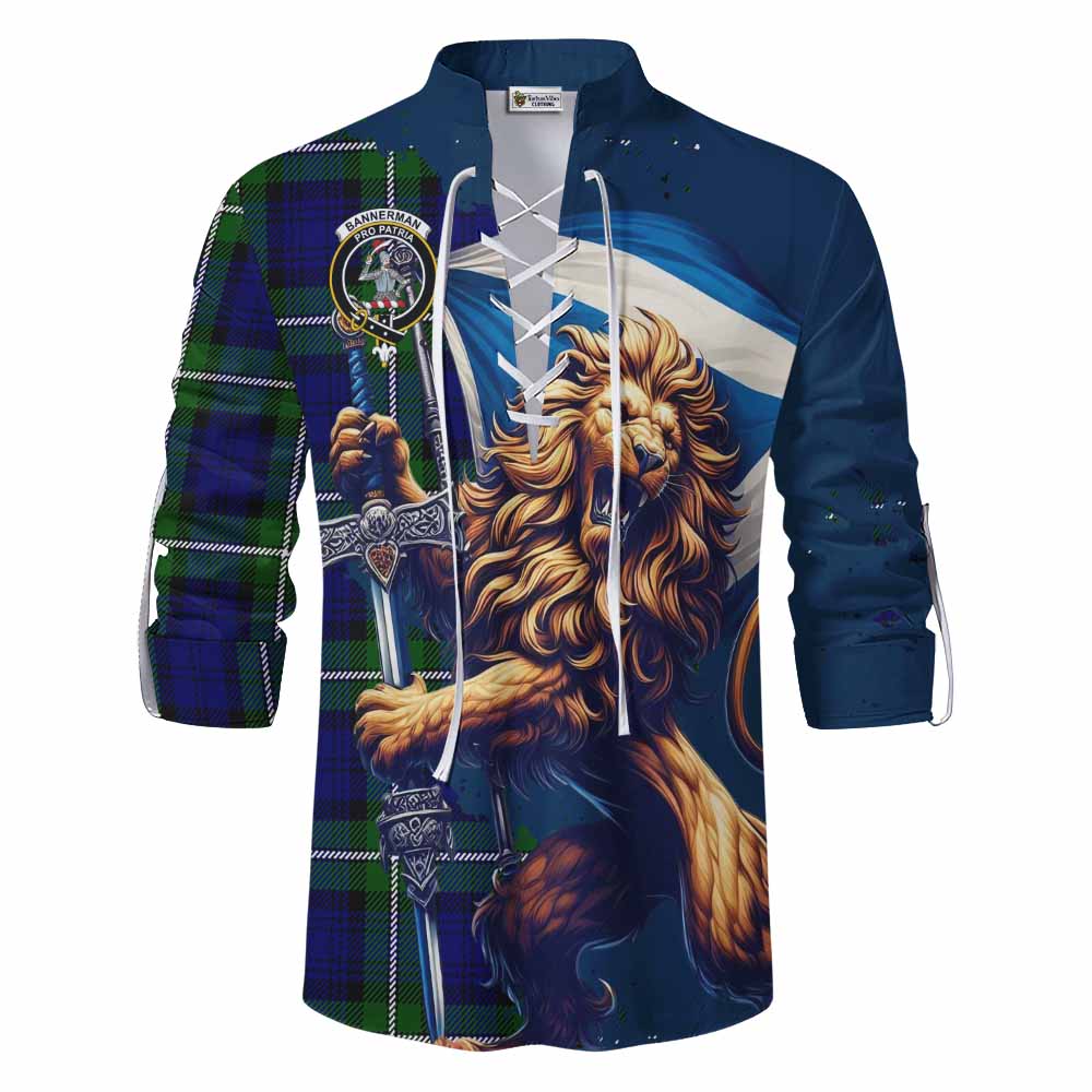 Tartan Vibes Clothing Bannerman Tartan Family Crest Ghillie Kilt Shirt with Scottish Majestic Lion