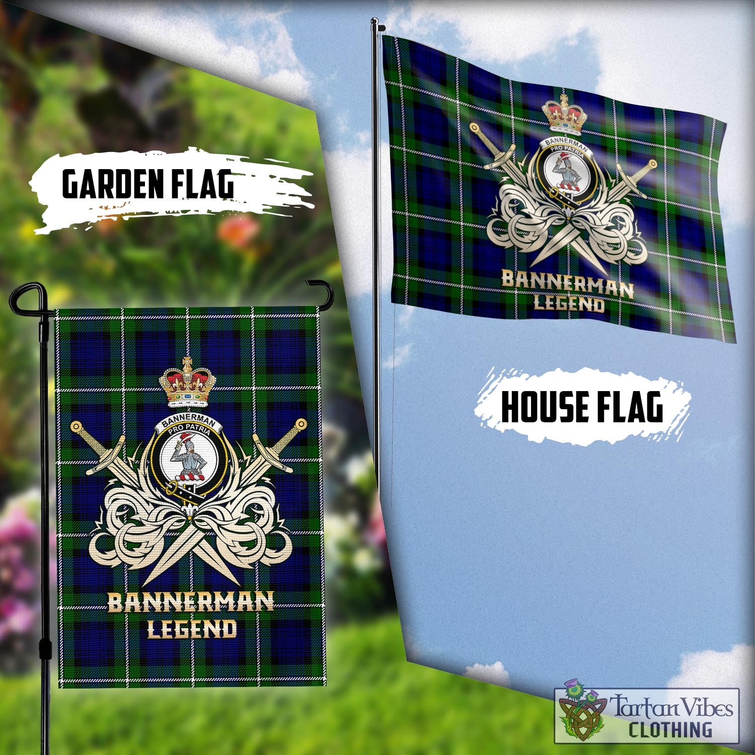 Tartan Vibes Clothing Bannerman Tartan Flag with Clan Crest and the Golden Sword of Courageous Legacy