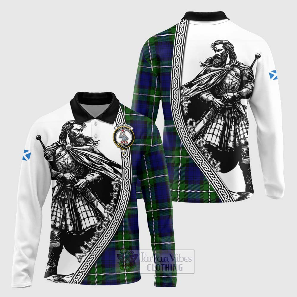 Tartan Vibes Clothing Bannerman Tartan Clan Crest Long Sleeve Polo Shirt with Highlander Warrior Celtic Style