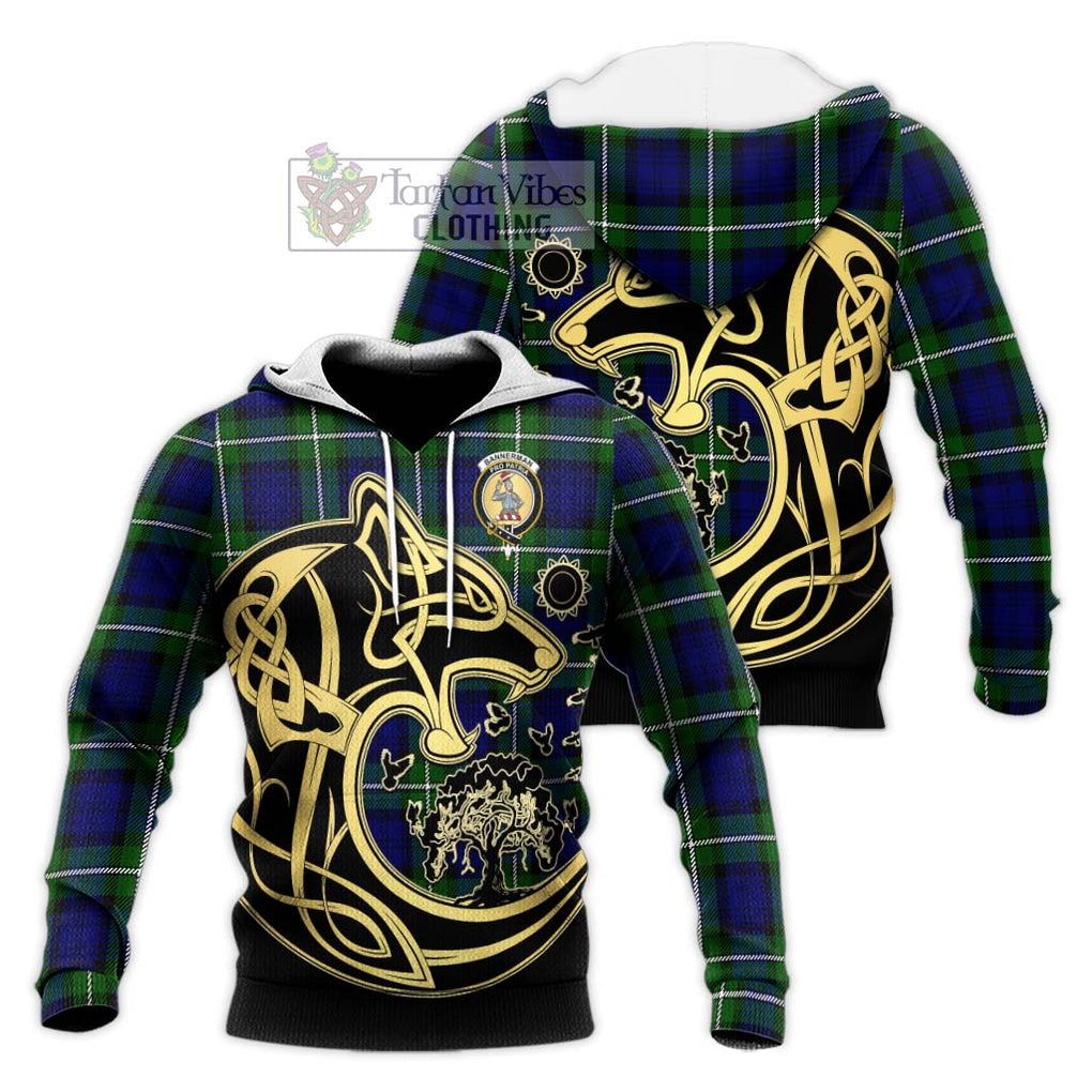 Bannerman Tartan Knitted Hoodie with Family Crest Celtic Wolf Style Unisex Knitted Pullover Hoodie - Tartan Vibes Clothing