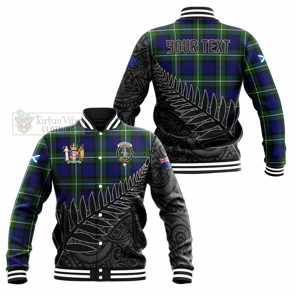 Tartan Vibes Clothing Bannerman Crest Tartan Baseball Jacket with New Zealand Silver Fern Half Style