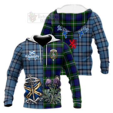 Bannerman Tartan Knitted Hoodie Happy St. Andrew's Day Half Tartan Style