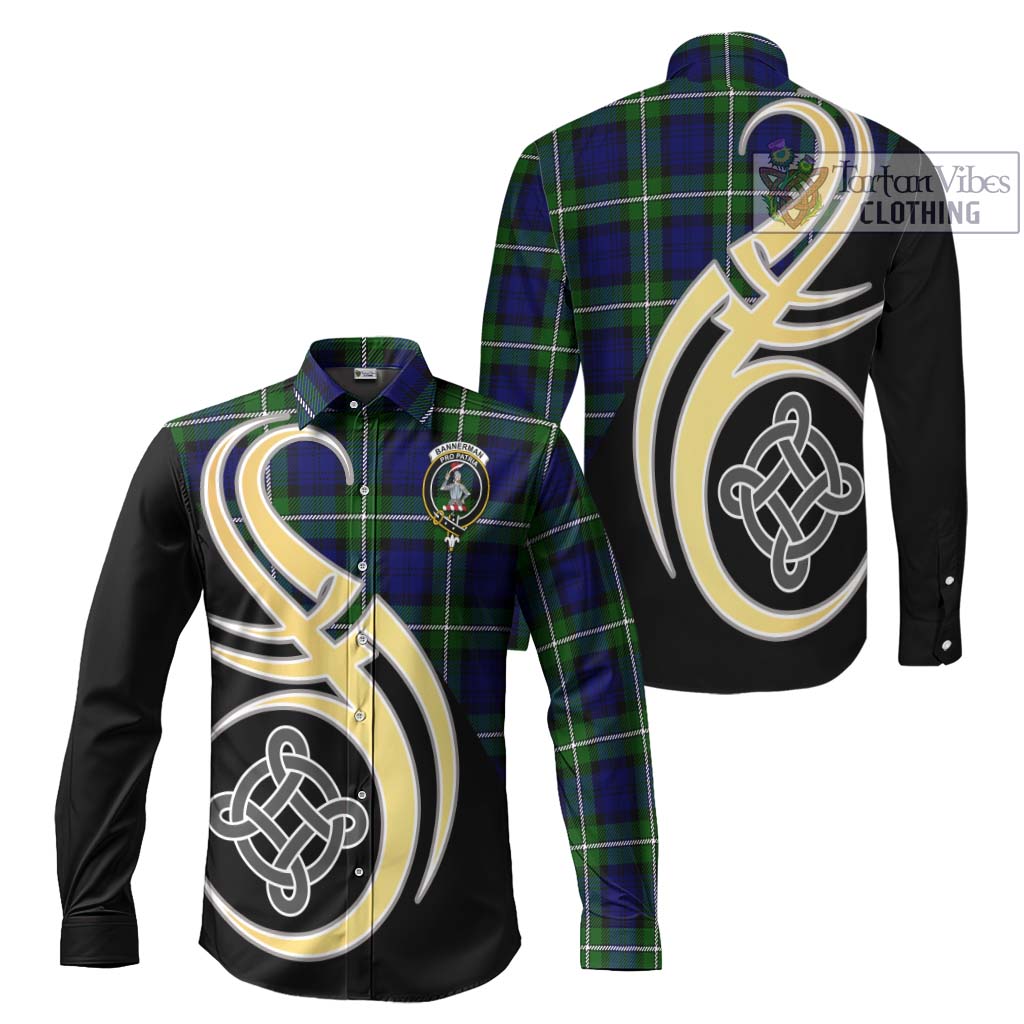 Bannerman Tartan Long Sleeve Button Shirt with Family Crest and Celtic Symbol Style Men's Shirt S - Tartan Vibes Clothing