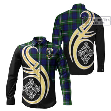 Bannerman Tartan Long Sleeve Button Shirt with Family Crest and Celtic Symbol Style