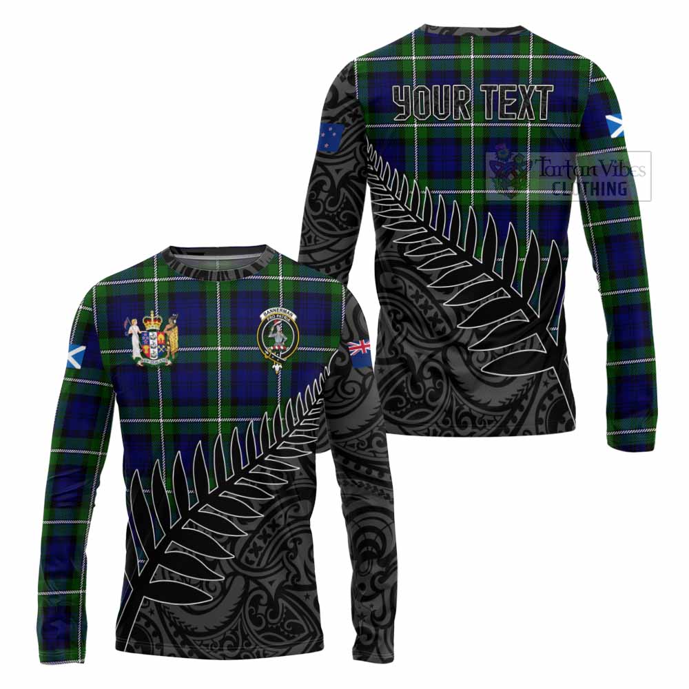 Tartan Vibes Clothing Bannerman Crest Tartan Long Sleeve T-Shirt with New Zealand Silver Fern Half Style