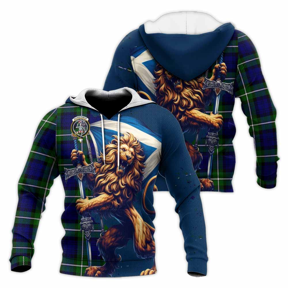 Tartan Vibes Clothing Bannerman Tartan Family Crest Knitted Hoodie with Scottish Majestic Lion