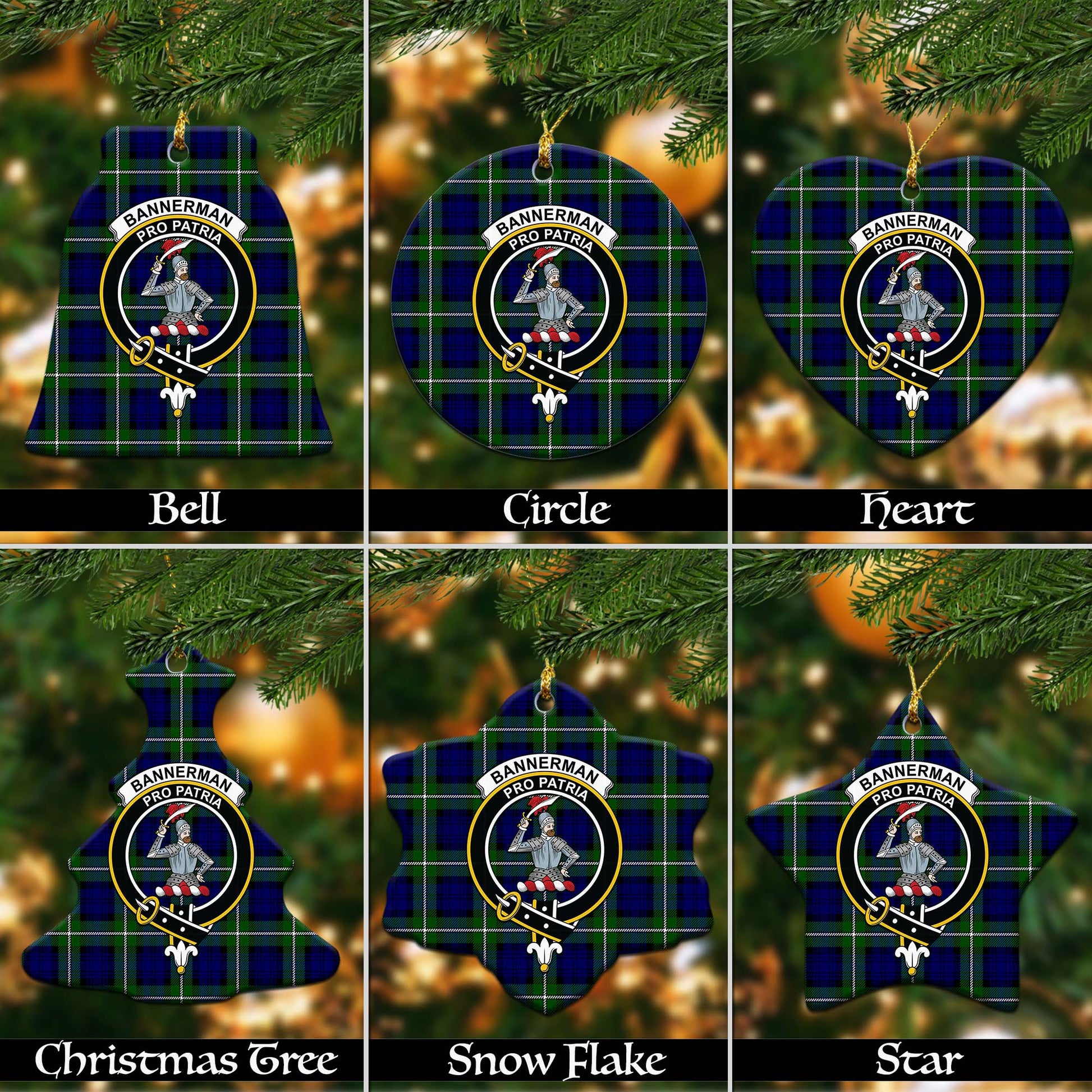 Bannerman Tartan Christmas Ornaments with Family Crest Ceramic Bell Pack 1: ornament * 1 piece - Tartanvibesclothing