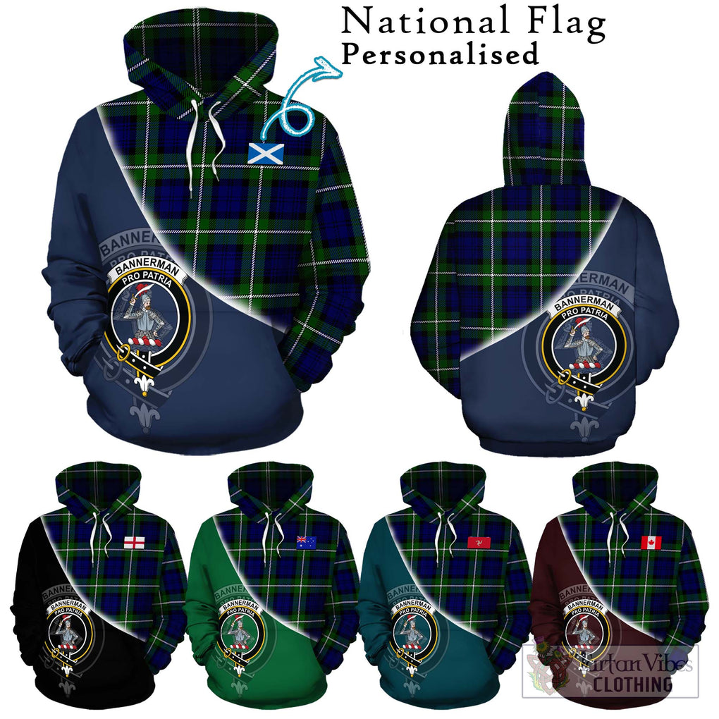 Bannerman Tartan Hoodie with Personalised National Flag and Family Crest Half Style Zip Hoodie - Tartanvibesclothing Shop