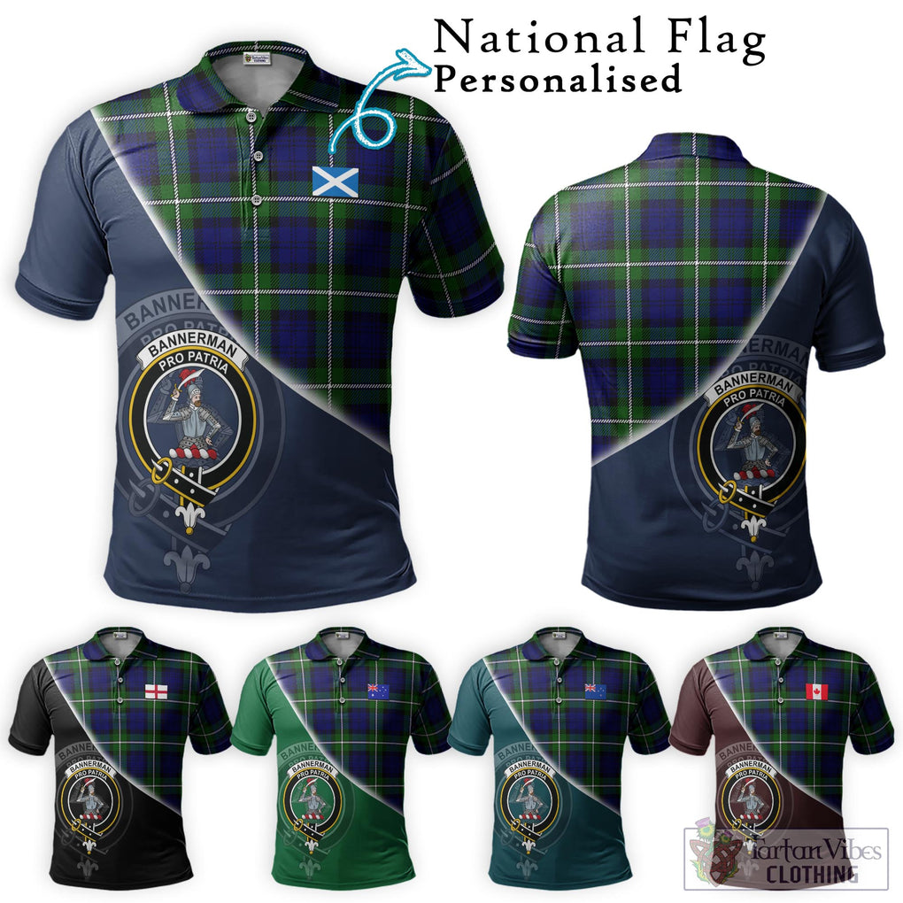 Bannerman Tartan Polo Shirt with Personalised National Flag and Family Crest Half Style Maroon - Tartanvibesclothing Shop