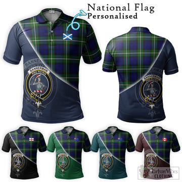 Bannerman Tartan Polo Shirt with Personalised National Flag and Family Crest Half Style