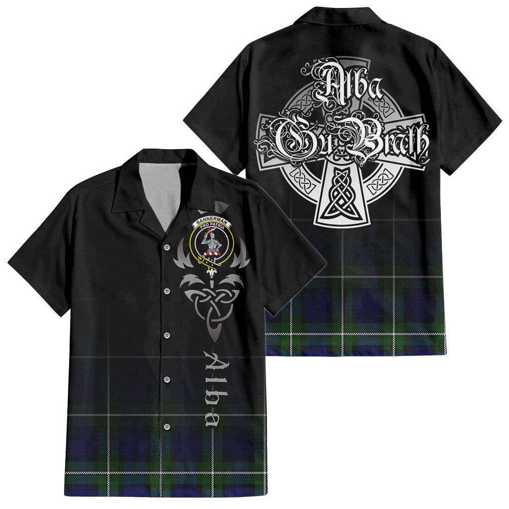 Tartan Vibes Clothing Bannerman Tartan Short Sleeve Button Up Featuring Alba Gu Brath Family Crest Celtic Inspired