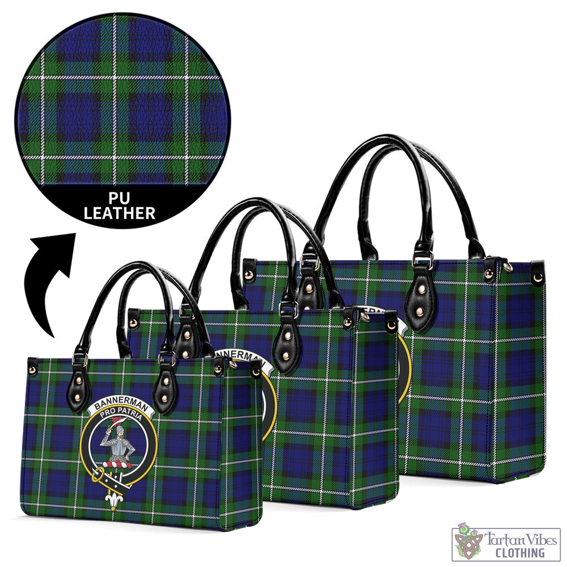 Tartan Vibes Clothing Bannerman Tartan Luxury Leather Handbags with Family Crest