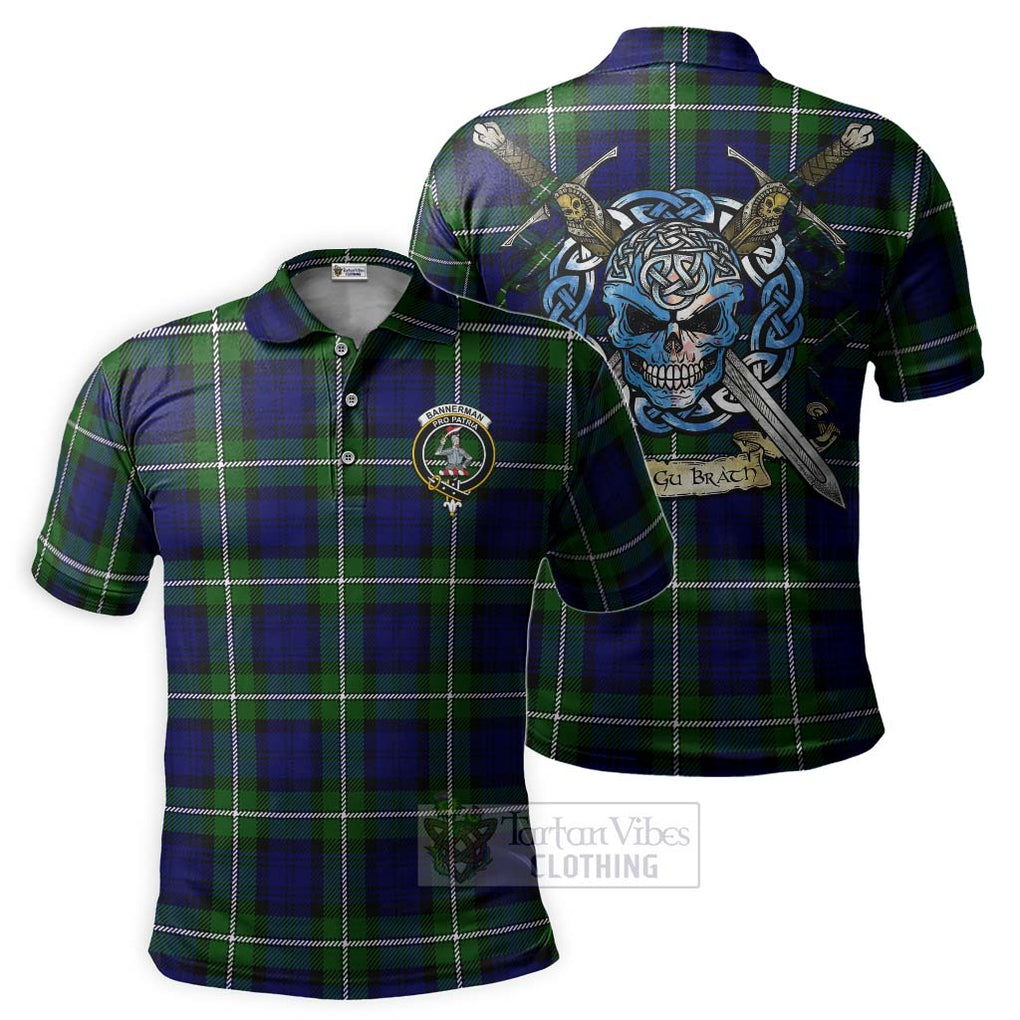 Tartan Vibes Clothing Bannerman Tartan Polo Shirt with Family Crest Celtic Skull Style