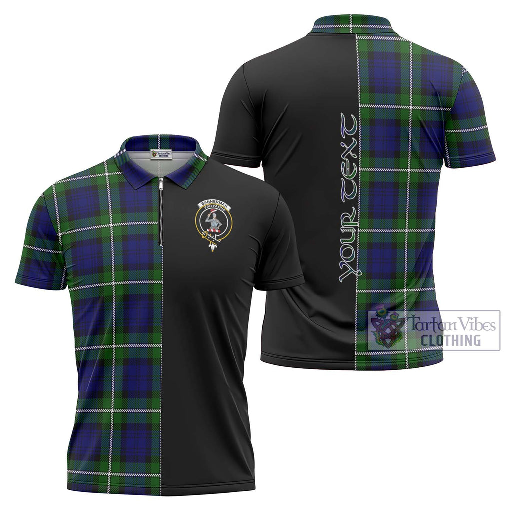 Bannerman Tartan Zipper Polo Shirt with Family Crest and Half Of Me Style Unisex - Tartanvibesclothing Shop