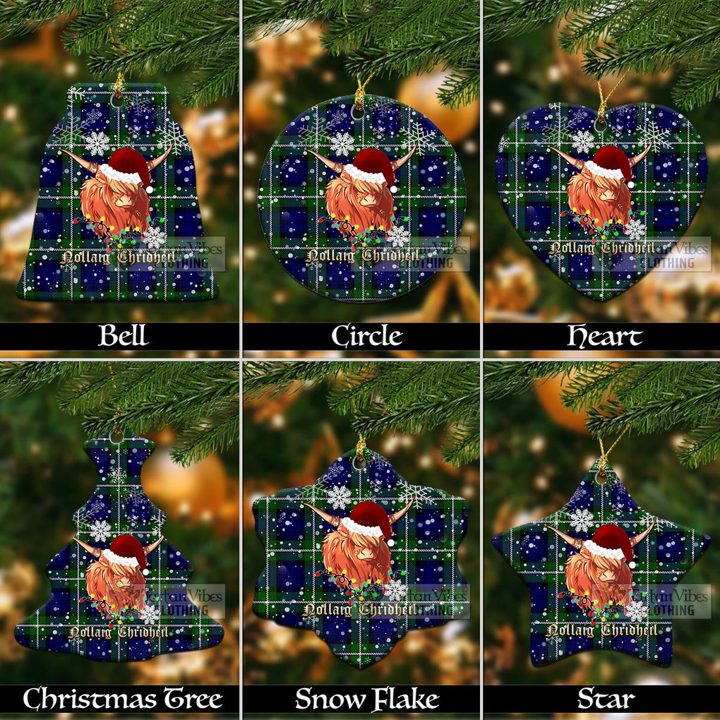 Tartan Vibes Clothing Bannerman Clan Tartan Ornament with Christmas Twinkle Highland Cattle