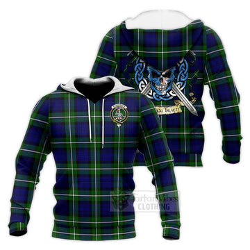 Bannerman Tartan Knitted Hoodie with Family Crest Celtic Skull Style