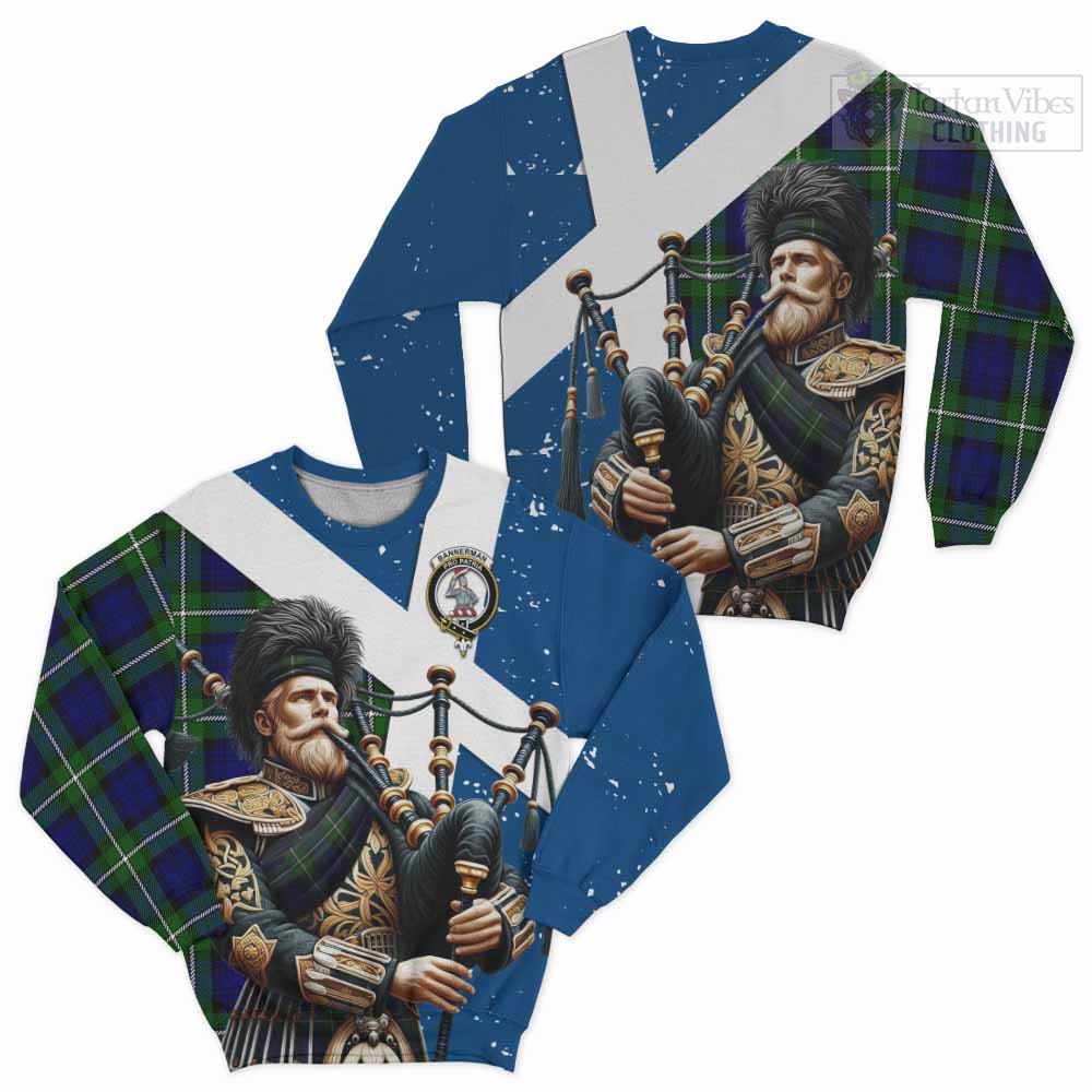 Tartan Vibes Clothing Bannerman Tartan Sweatshirt with Family Crest Scottish Bagpiper Vibes