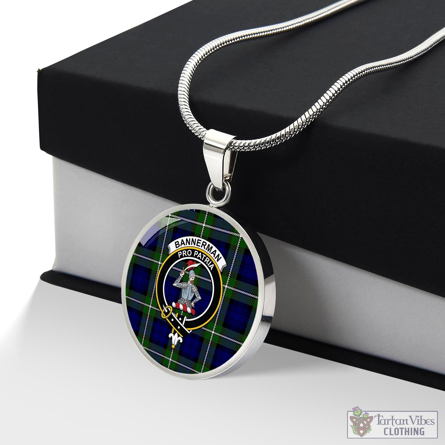 Tartan Vibes Clothing Bannerman Tartan Circle Necklace with Family Crest