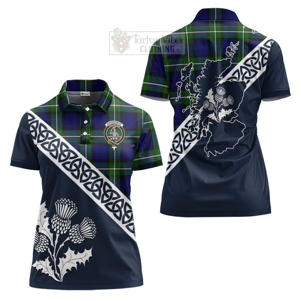 Tartan Vibes Clothing Bannerman Tartan Women's Polo Shirt Featuring Thistle and Scotland Map