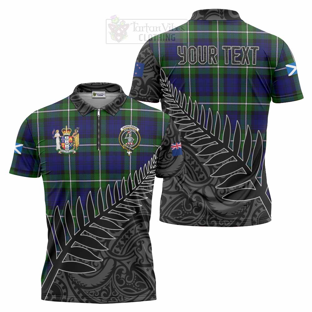 Tartan Vibes Clothing Bannerman Crest Tartan Zipper Polo Shirt with New Zealand Silver Fern Half Style