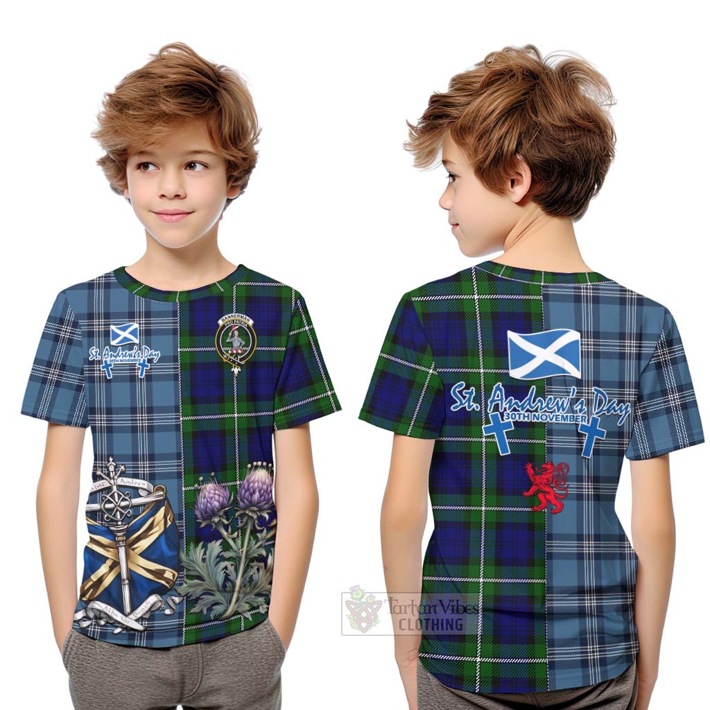 Tartan Vibes Clothing Bannerman Tartan Kid T-Shirt Happy St. Andrew's Day Half Tartan Style