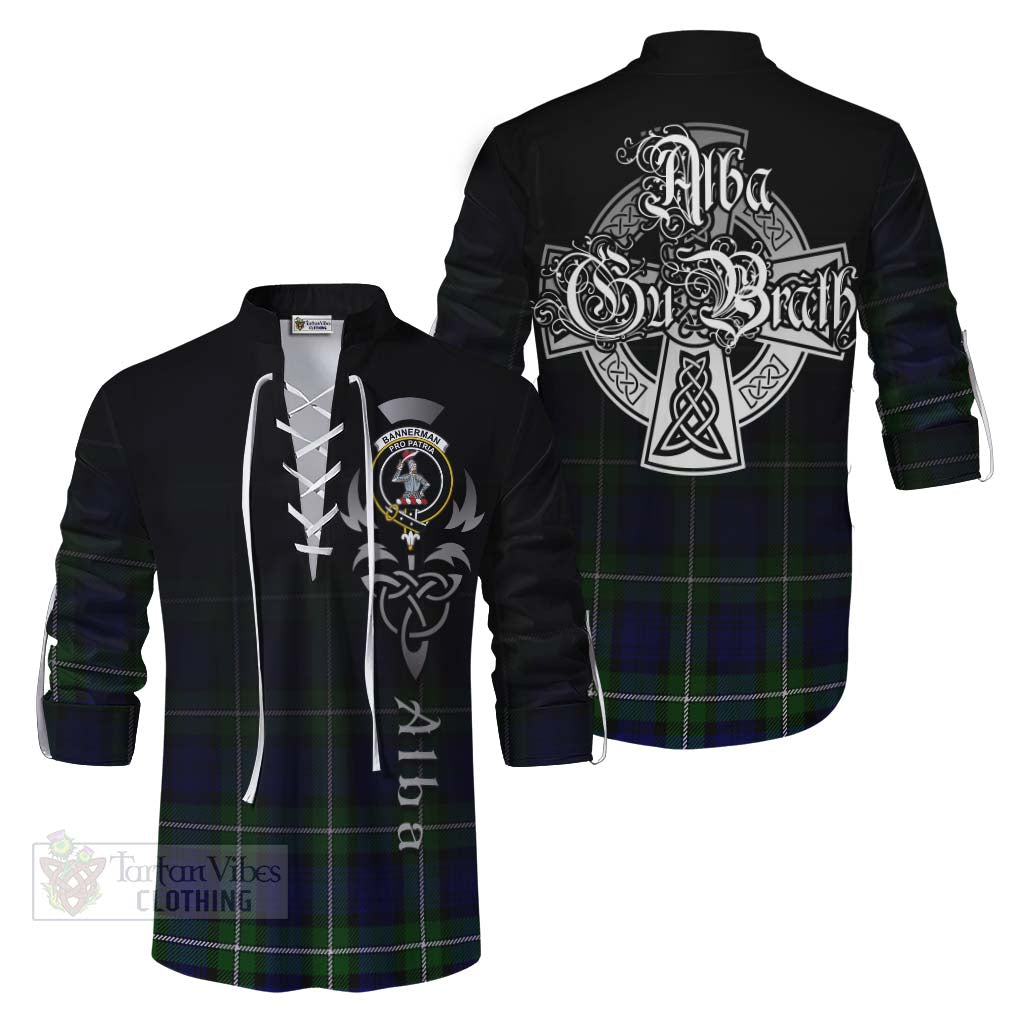 Tartan Vibes Clothing Bannerman Tartan Ghillie Kilt Shirt Featuring Alba Gu Brath Family Crest Celtic Inspired