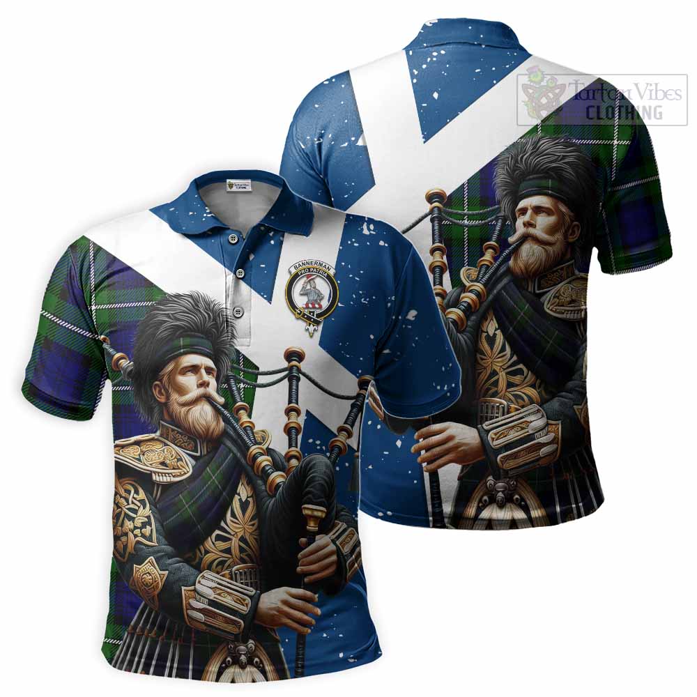 Tartan Vibes Clothing Bannerman Tartan Polo Shirt with Family Crest Scottish Bagpiper Vibes