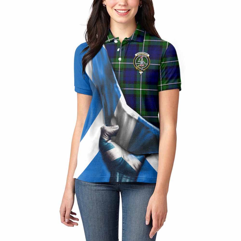 Tartan Vibes Clothing Bannerman Tartan Women's Polo Shirt with Family Crest Scotland Patriotic Style