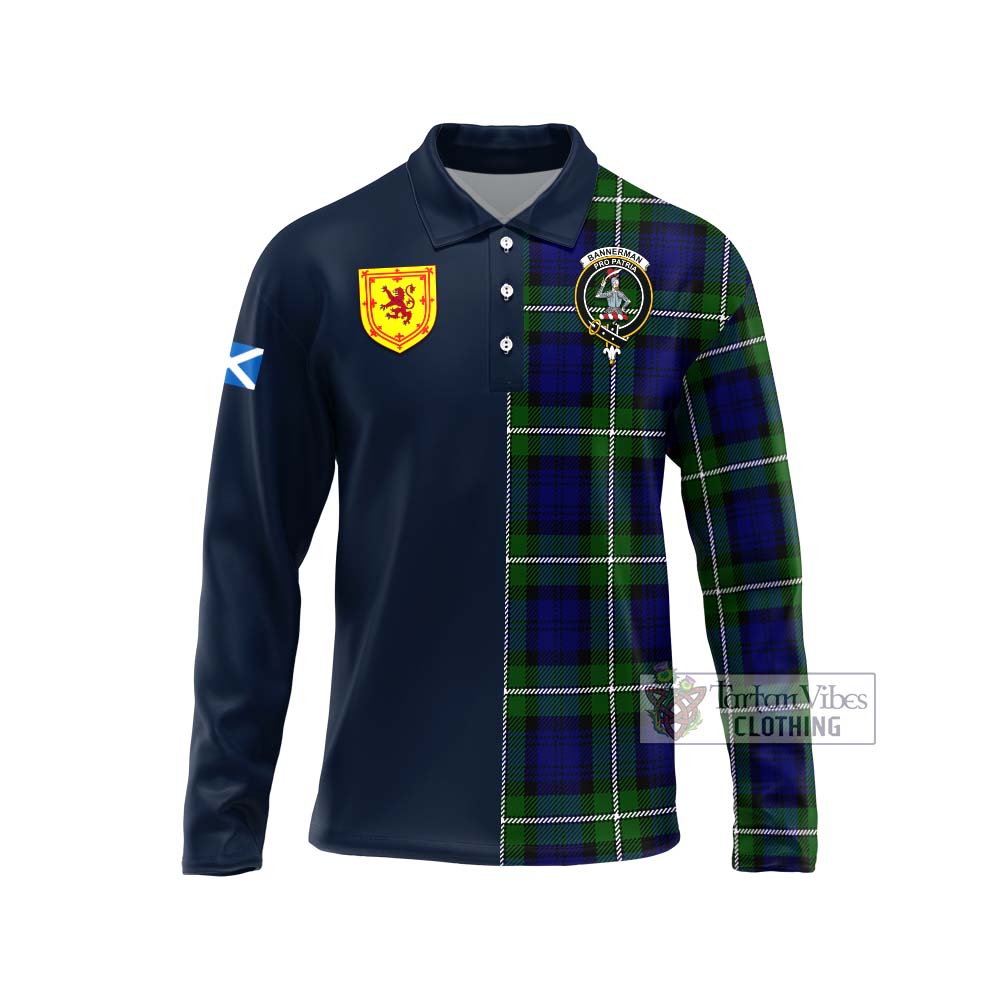 Tartan Vibes Clothing Bannerman Tartan Long Sleeve Polo Shirt with Scottish Lion Royal Arm Half Style